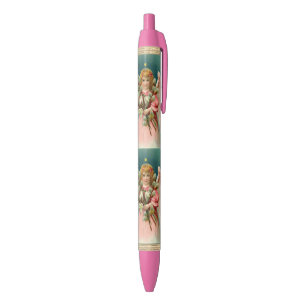 Cute Angel In Pink Dress Black Ink Pen