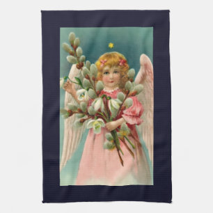 Cute Angel In Pink Dress Kitchen Towel