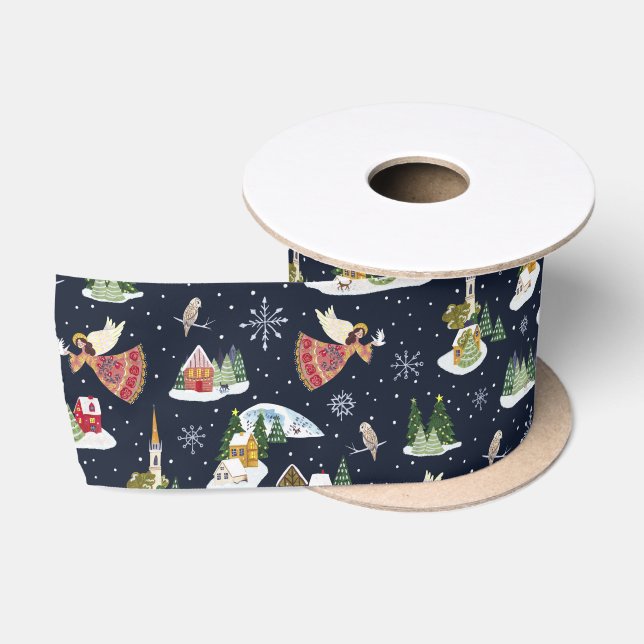 Cute angel peace on earth Christmas Satin Ribbon (Spool)