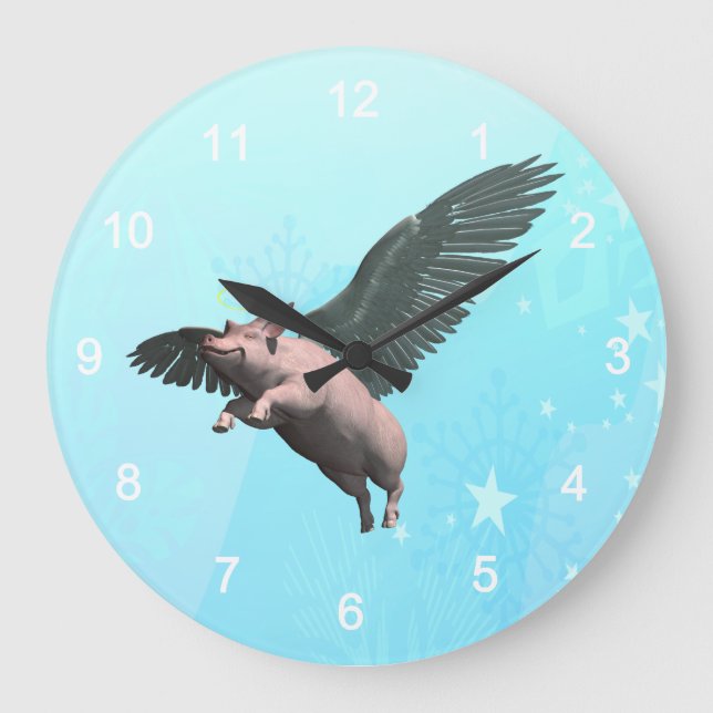 Cute Angel Pig Flying in the Sky Large Clock (Front)
