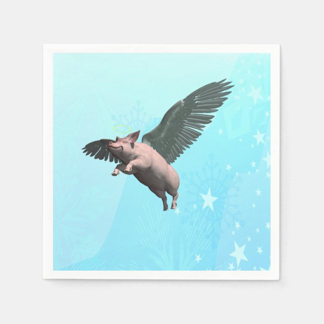 Cute Angel Pig Flying in the Sky Napkin (Front)
