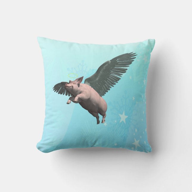 Cute Angel Pig Flying in the Sky Throw Pillow (Front)