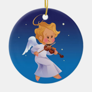 Cute angel playing violin ceramic ornament