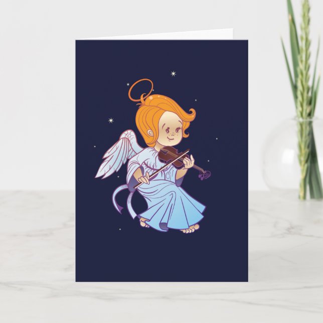 Cute angel playing violin holiday card (Front)