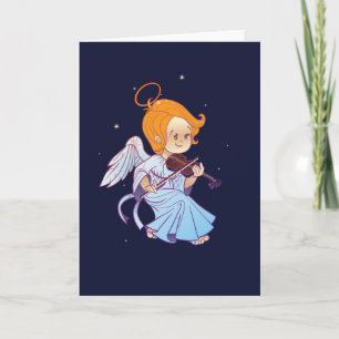 Cute angel playing violin holiday card