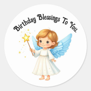 Cute Angel Round Birthday Sticker