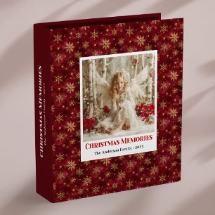 Cute Angel Scene Red Gold Editable Christmas Album Binder