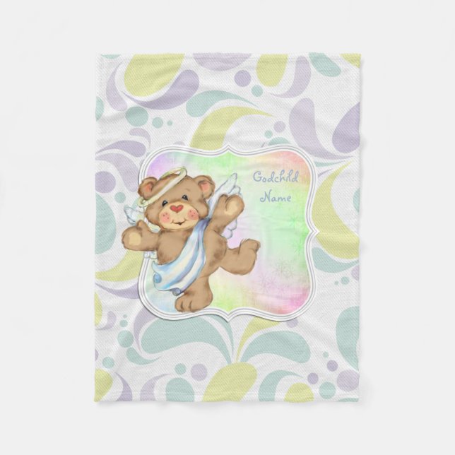 Cute Angel Teddybear Godchild Gifts Personalized Fleece Blanket (Front)