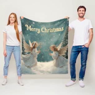 Cute angels Christmas holiday Fleece Blanket
