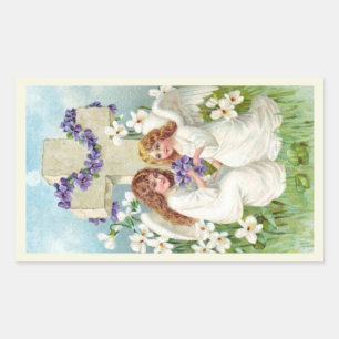 Cute Angels With Cross And Flowers  Sticker