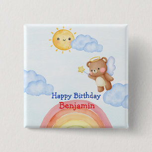 Cute Angle teddy bear wing Birthday Party 2 Inch Square Button