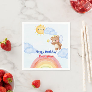 Cute Angle teddy bear wing Birthday Party Napkin