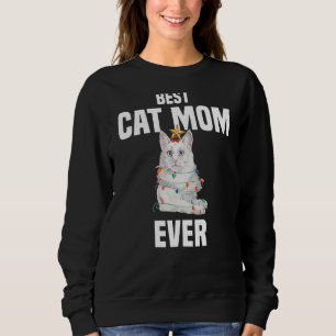 Cute Angora Cat with Fairy Lights Best Cat Mom Eve Sweatshirt