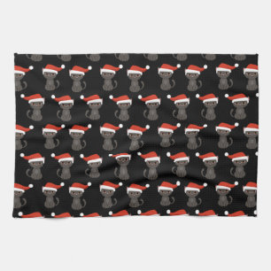Cute Angry Black Cat Funny Christmas Halloween Kitchen Towel