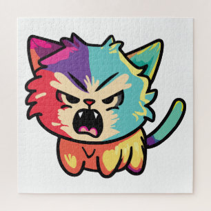 Cute angry cat hissing. jigsaw puzzle