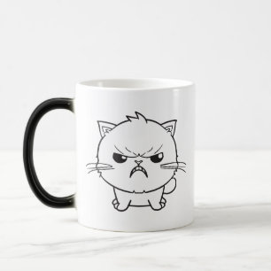 Cute angry cat hissing. magic mug