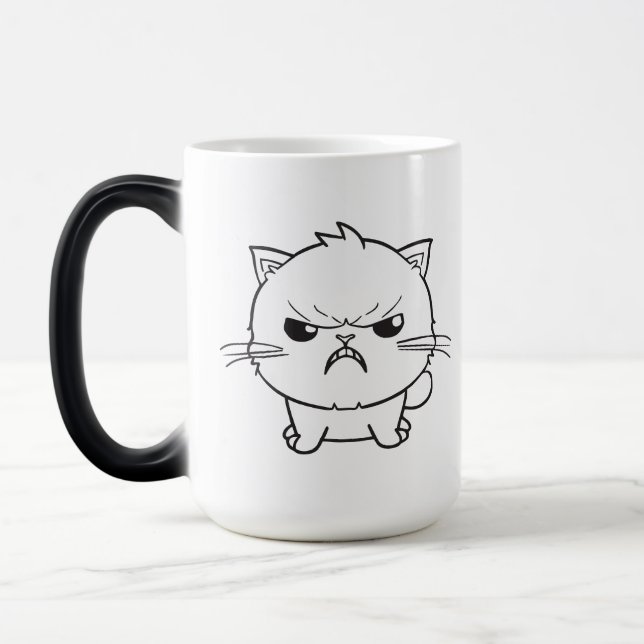 Cute angry cat hissing. magic mug (Left)