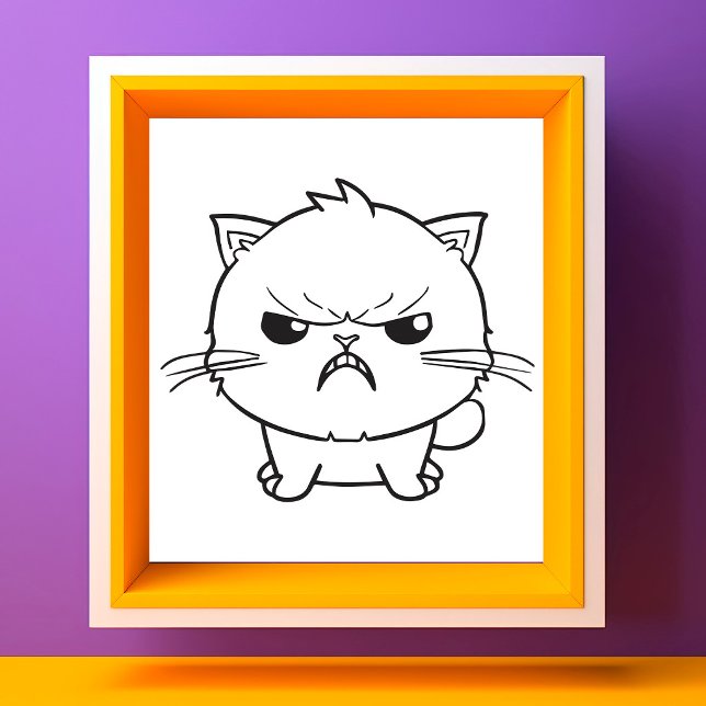 Cute angry cat hissing. photo print (Cute Angry hissing Cat Line Art Illustration. Photo Print )