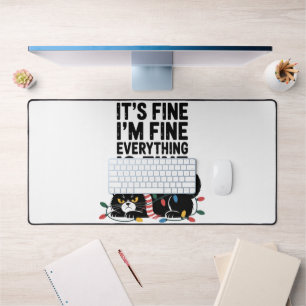 Cute Angry Cat Holiday Scarf Lights Snarky Saying  Desk Mat