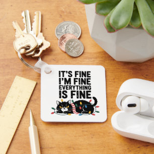 Cute Angry Cat Holiday Scarf Lights Snarky Saying  Keychain