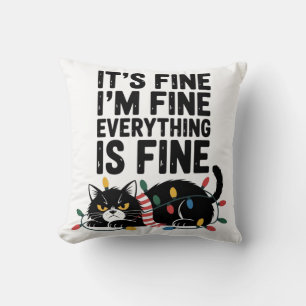 Cute Angry Cat Holiday Scarf Lights Snarky Saying Throw Pillow