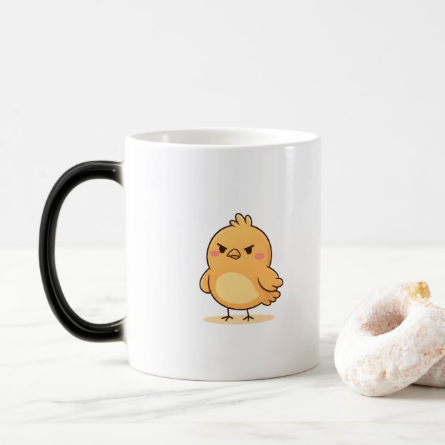 Cute Angry Chick Minimal Cartoon Magic Mug (With Donut)