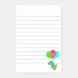Cute Angry Dino Flying With Party Balloons Lined Post-it Notes
