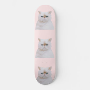 Cute Angry Fluffy Pink White Kitty Cat Portrait Skateboard