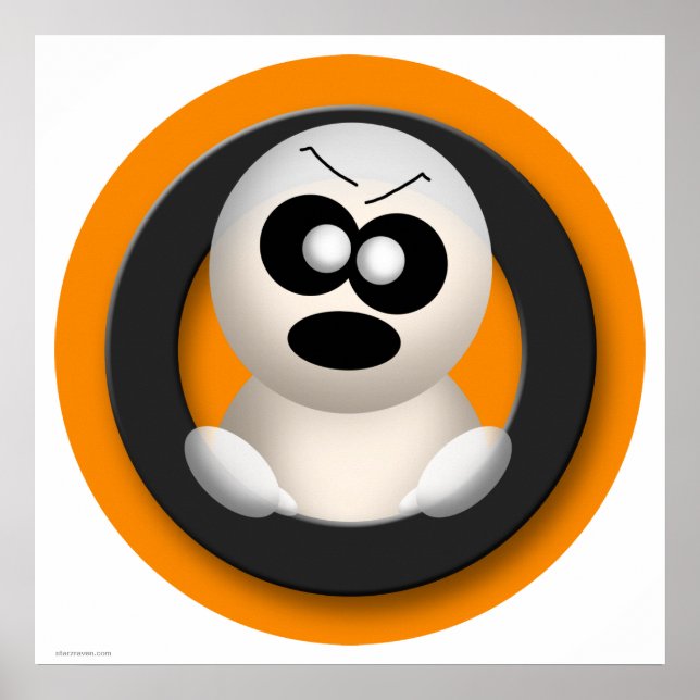Cute Angry Ghost Orange Halloween Poster (Front)
