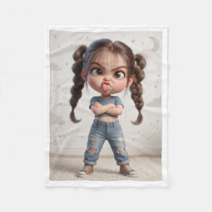Cute Angry Little Girl With Pigtails Fleece Blanke Blanket