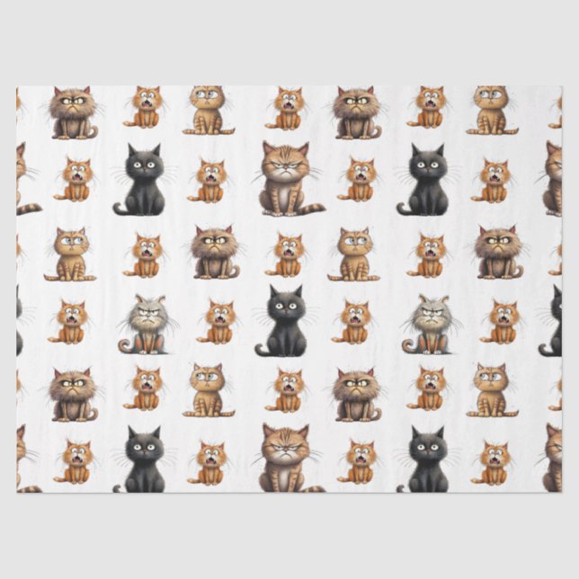 cute angry mad black cat, grey cat and brown cat  tissue paper (Front)