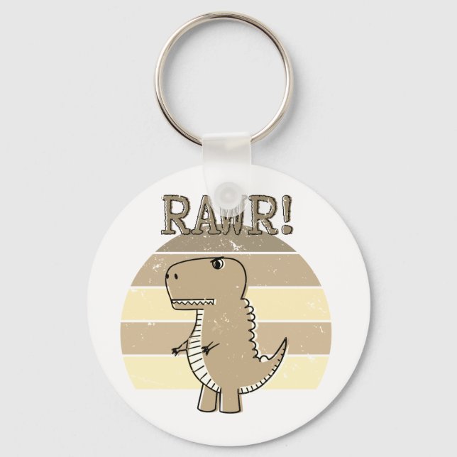 Cute Angry Sepia Cartoon T-Rex Dinosaur Sunset  Keychain (Front)