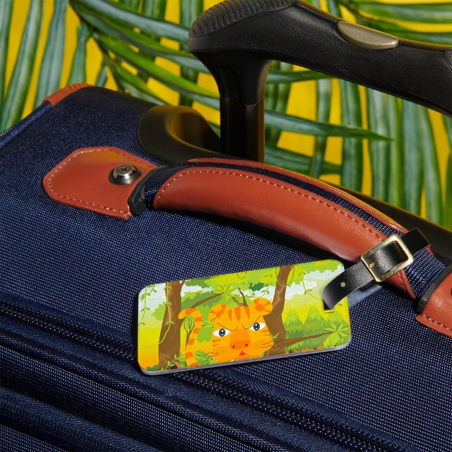 Cute Angry Tiger Cartoon in Jungle  Luggage Tag (Creator Uploaded)
