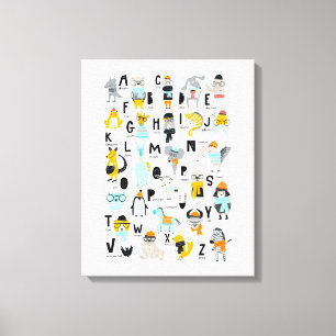 Cute Animal Alphabet Some Have Hats Canvas Print