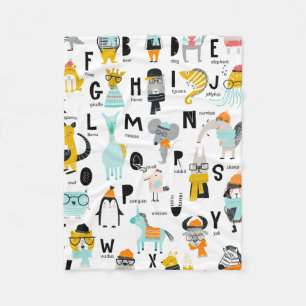 Cute Animal Alphabet Some Have Hats Fleece Blanket