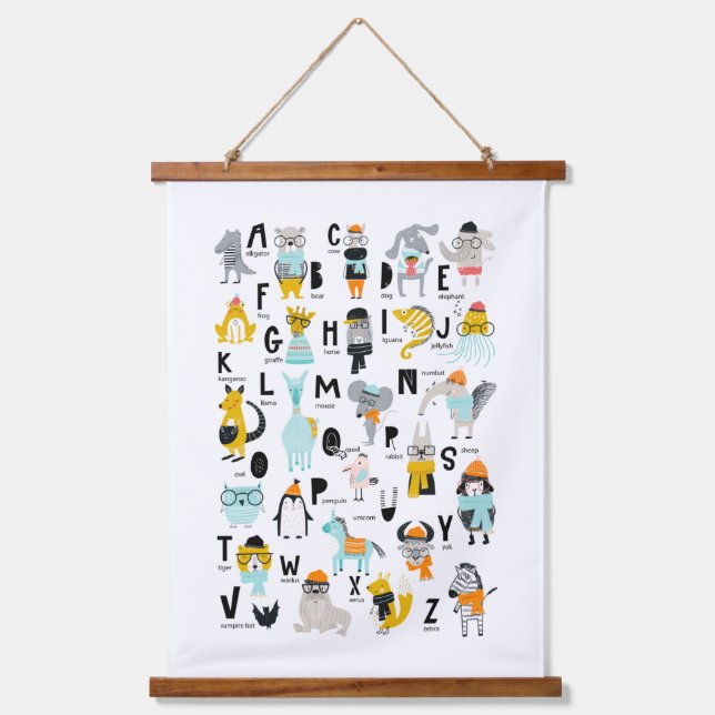 Cute Animal Alphabet | Some Have Hats Hanging Tapestry (Front)
