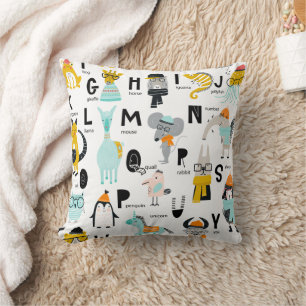 Cute Animal Alphabet Some Have Hats Throw Pillow