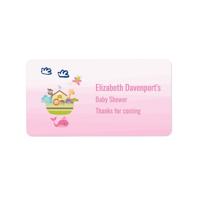 Cute Animal Ark Baby Shower Pink Label (Front)