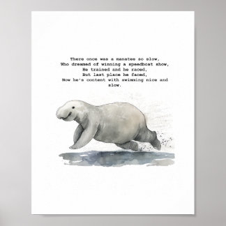 Cute animal art - Racing Manatee Poster