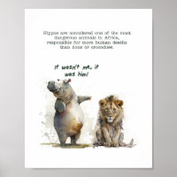 Cute animal art - "The hippo didn't do it"