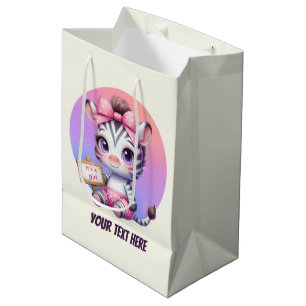 Cute animal baby girl customizable zebra medium gift bag