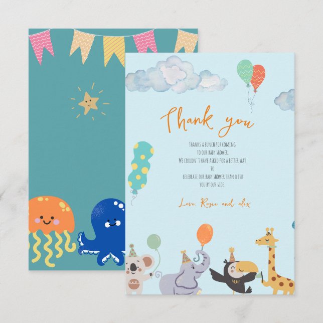 Cute Animal baby shower  Thank You Card (Front/Back)