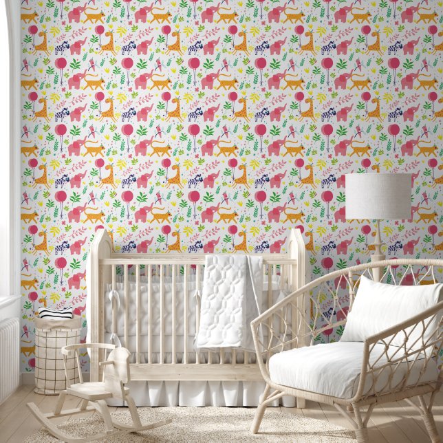Cute Animal Balloons Nursery Child Room Wallpaper (Kids)