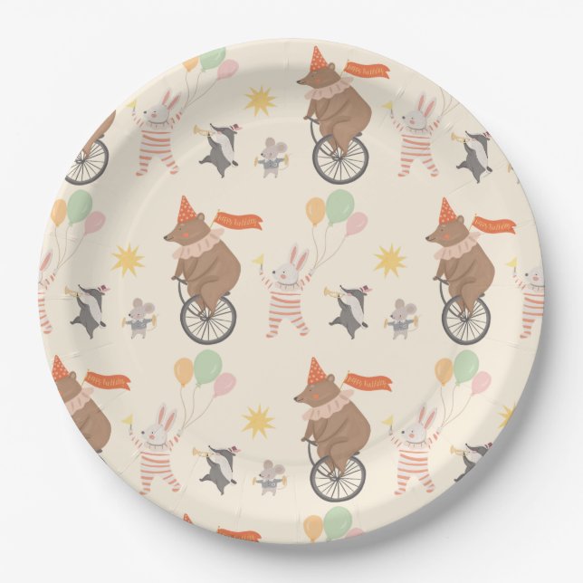 Cute Animal Band  Birthday Paper Plate (Front)