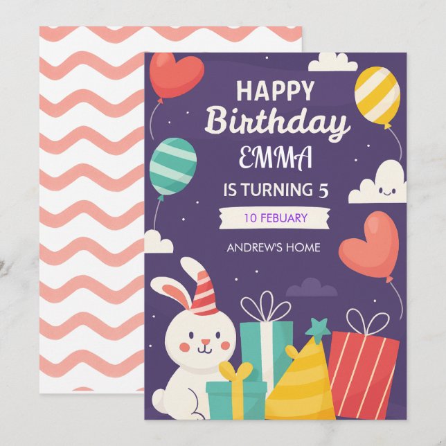 Cute Animal Birthday Party Invite Template (Front/Back)