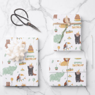 Cute Animal Birthday Party Pattern Wrapping Paper Sheet