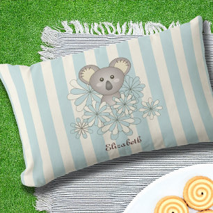 Cute Animal Cartoon Koala Kids Pastel Blue Outdoor Lumbar Pillow