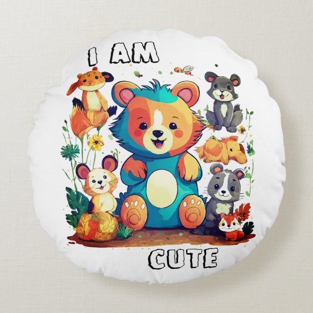 Cute Animal cartoon new i am cute Round Pillow (Front)