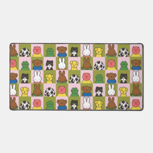 Cute Animal Character Pattern in Colourful Grid Desk Mat