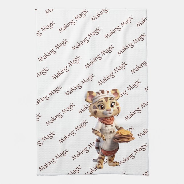 Cute Animal Chef Tiger Making Magic Kitchen Towel (Vertical)